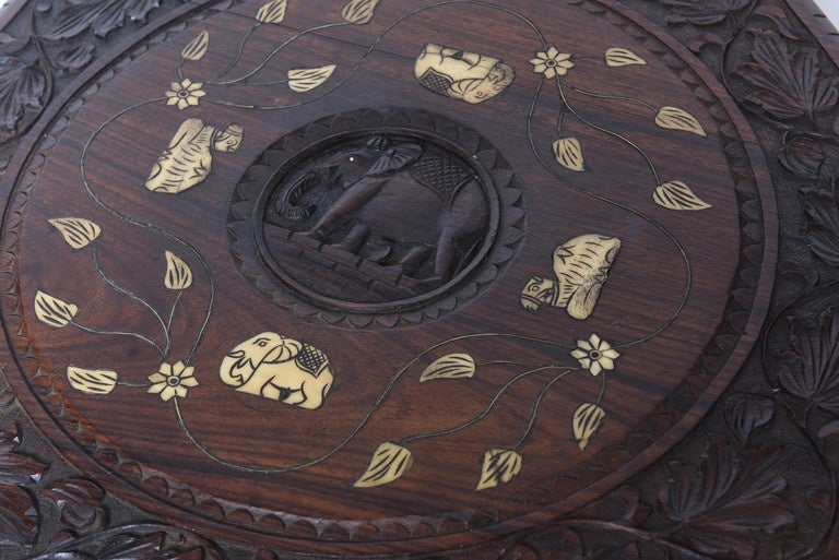 Hand-Carved Carved Anglo-Indian Elephant Motif Table