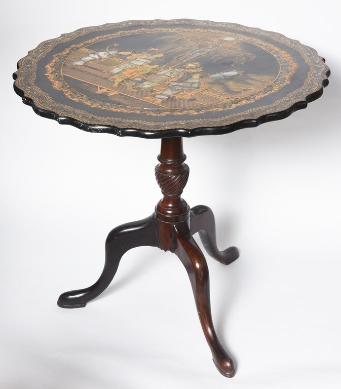Hand-Painted Georgian Chinoiserie Inlaid Tilt-Top Table