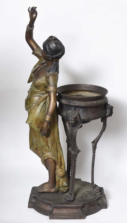 Bronze Orientalist Figural Floor Jardiniere by Peyre In Good Condition For Sale In West Palm Beach, FL