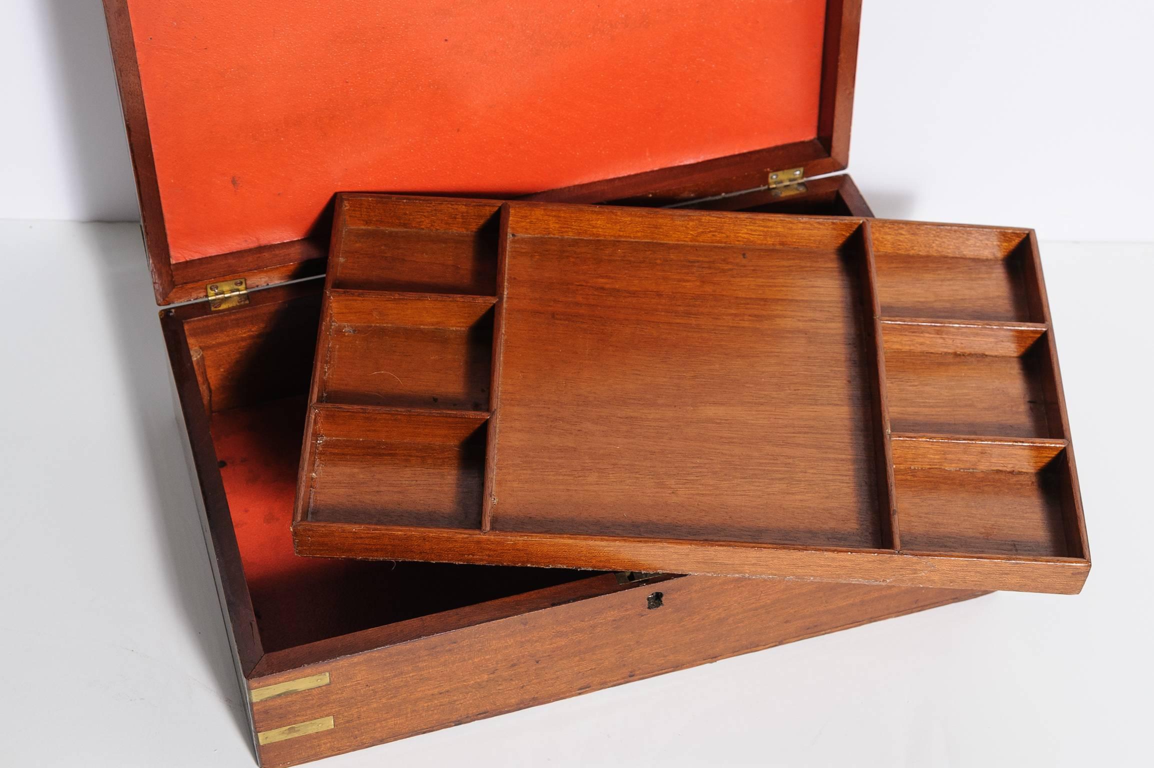 19th century officer's Campaign work box. Well fashioned with removable fitted interior.