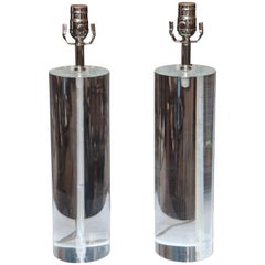 Pair of Midcentury Lucite Cylinder Lamps