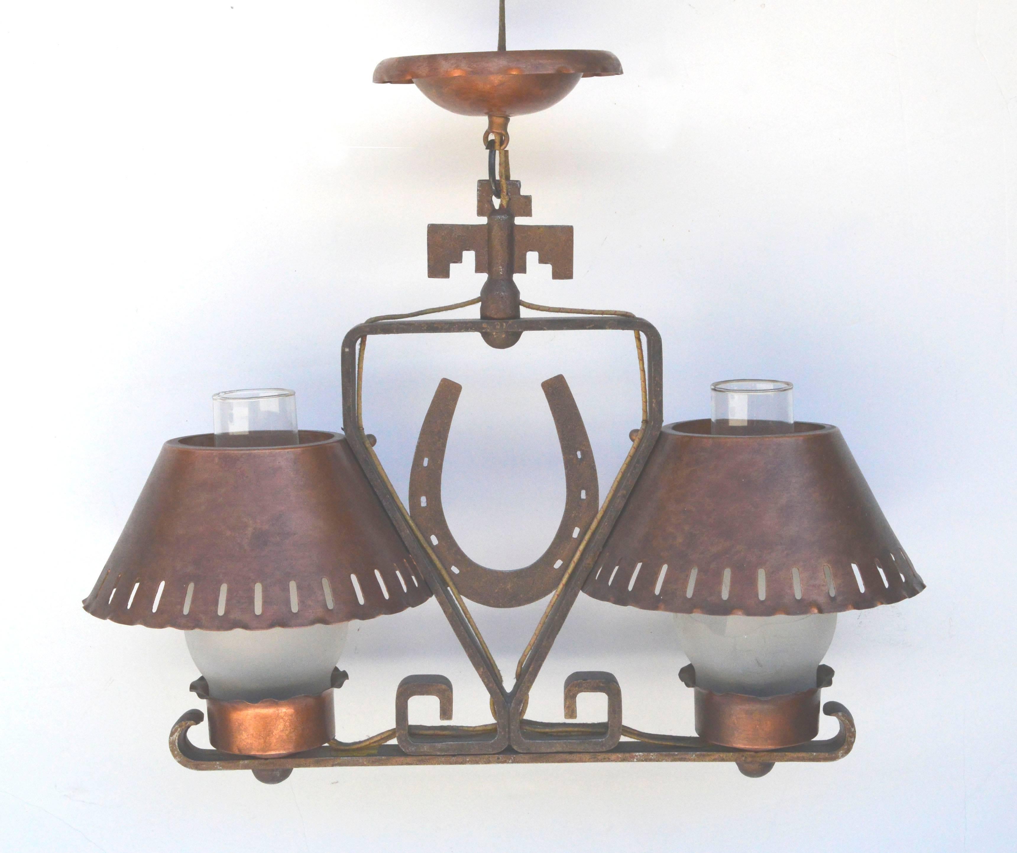 Rancho Monterey Ranchers Horseshoe Ceiling Lamp Pair