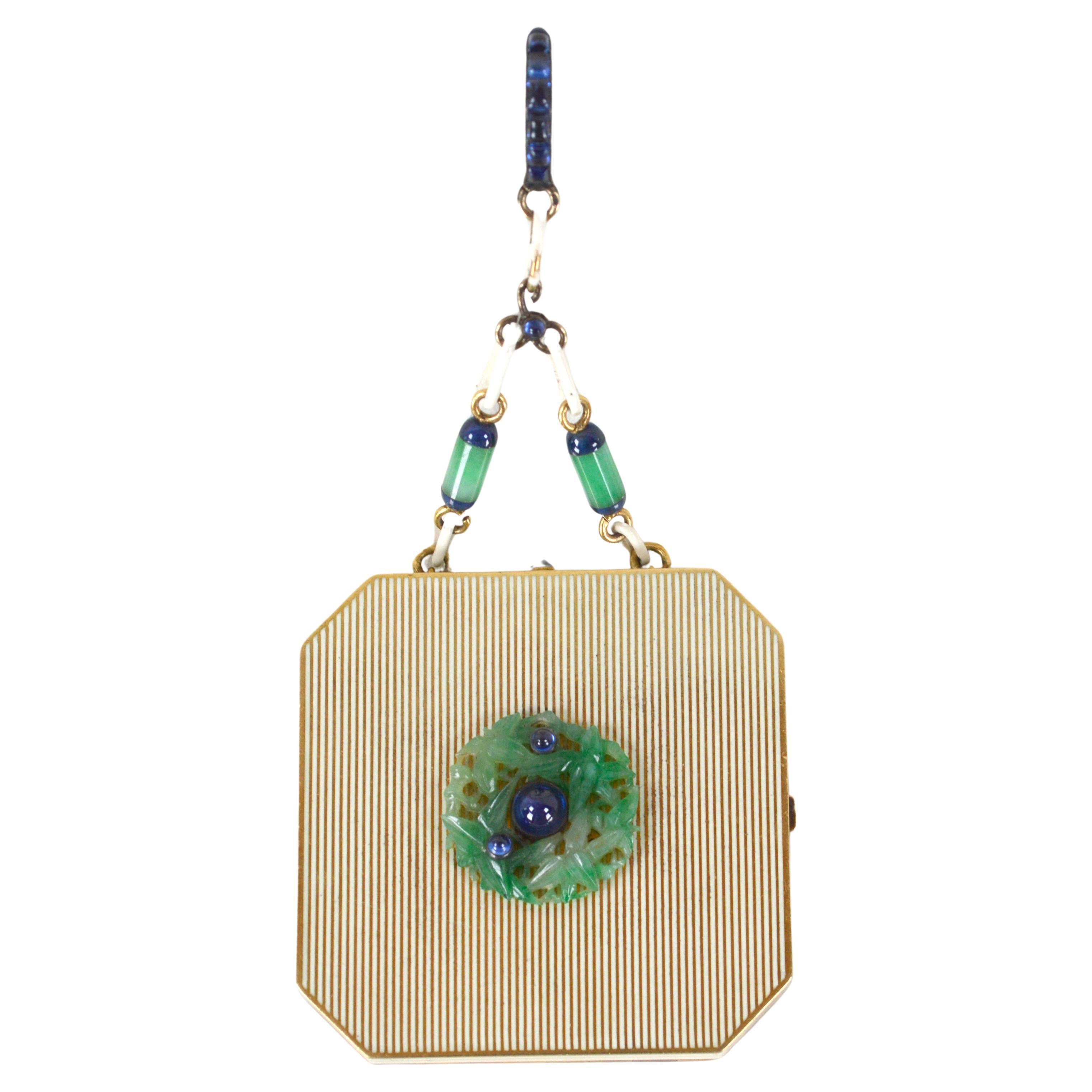 Cartier 18 Karat Yellow Gold Powder - Lipstick 4.365 oz., Art Deco, Rare - Paris
Rare and Precious Object from Cartier Paris, 1920-1925, .750-18KT yellow gold, carved antique Jade, 30 Ceylon sapphires, enamel. Please note the recent auction records