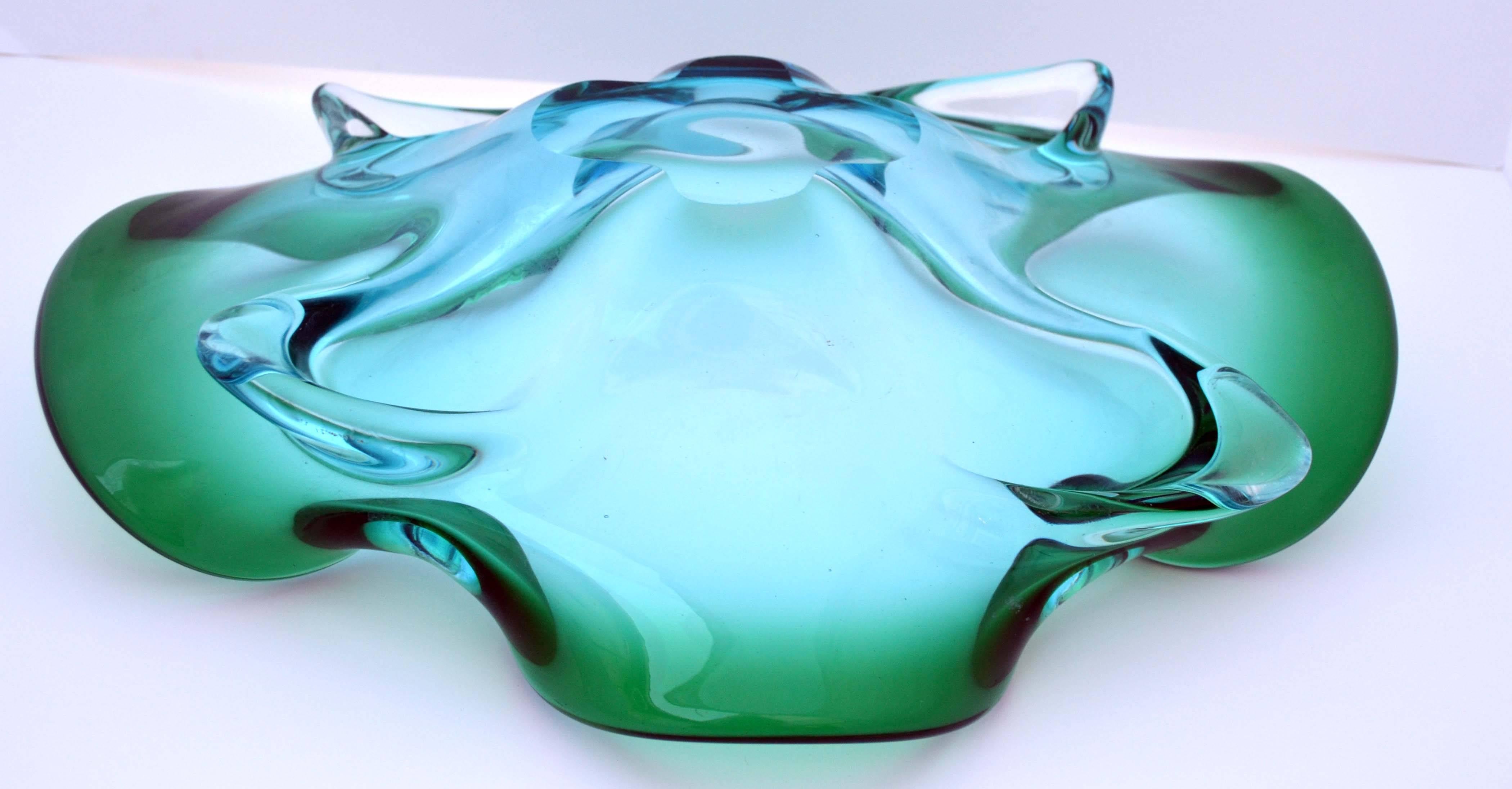 Italian Flavio Poli Blue Green Murano Centerpiece Bowl