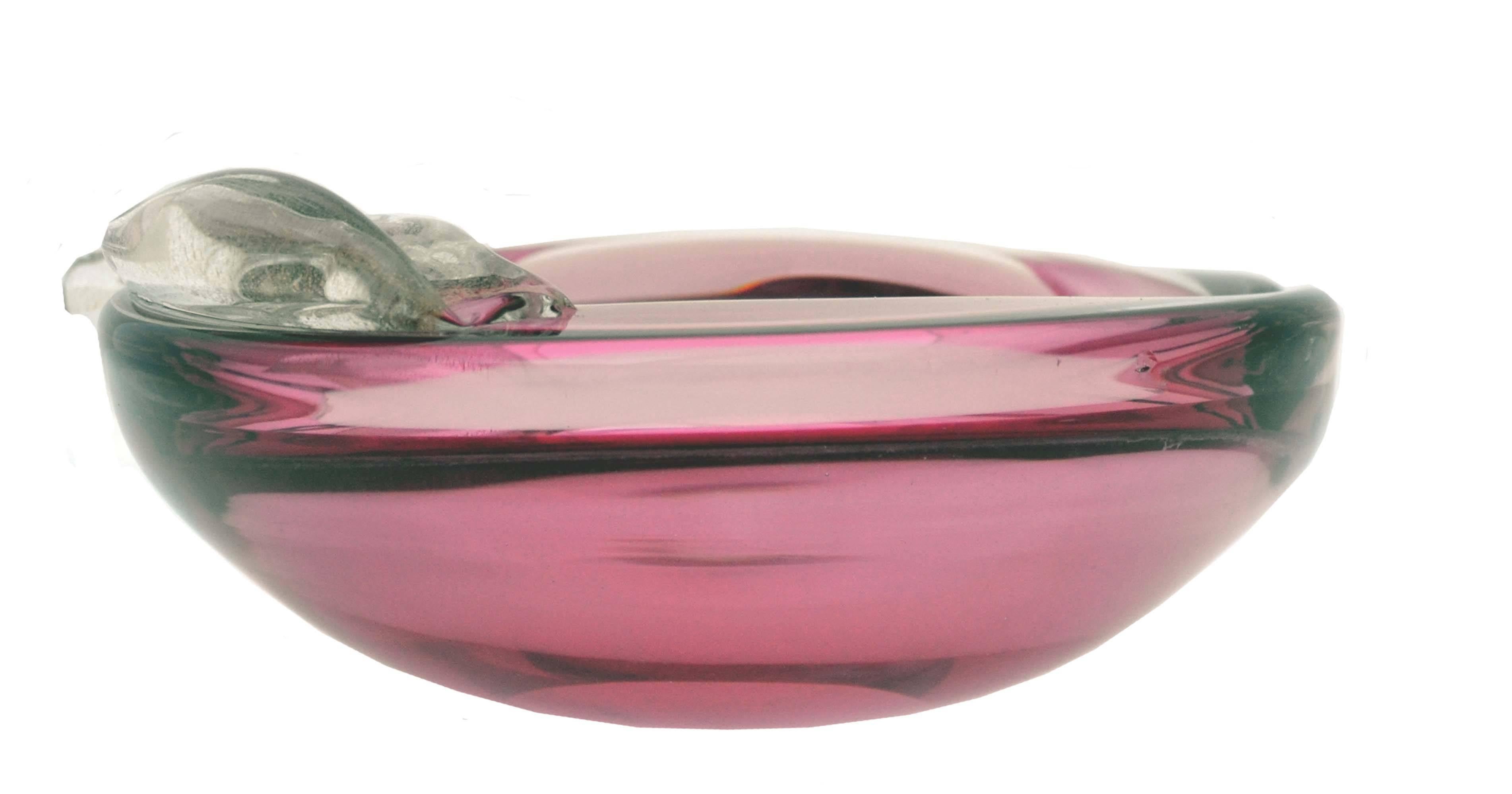 Mid-Century Modern Mid Century Modern Murano Aventurine Apple Bowl, Pink Cranberry Sommerso For Sale