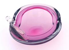 Mid Century Modern Murano Aventurine Apple Bowl, Pink Cranberry Sommerso