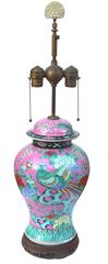 19th Century Famille Rose Ginger Jar Table Lamps with Bird and Flowers