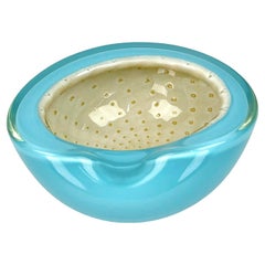 Used Alfredo Barbini Sommerso Murano Glass Bowl with Bullicante & Gold Polveri Flecks
