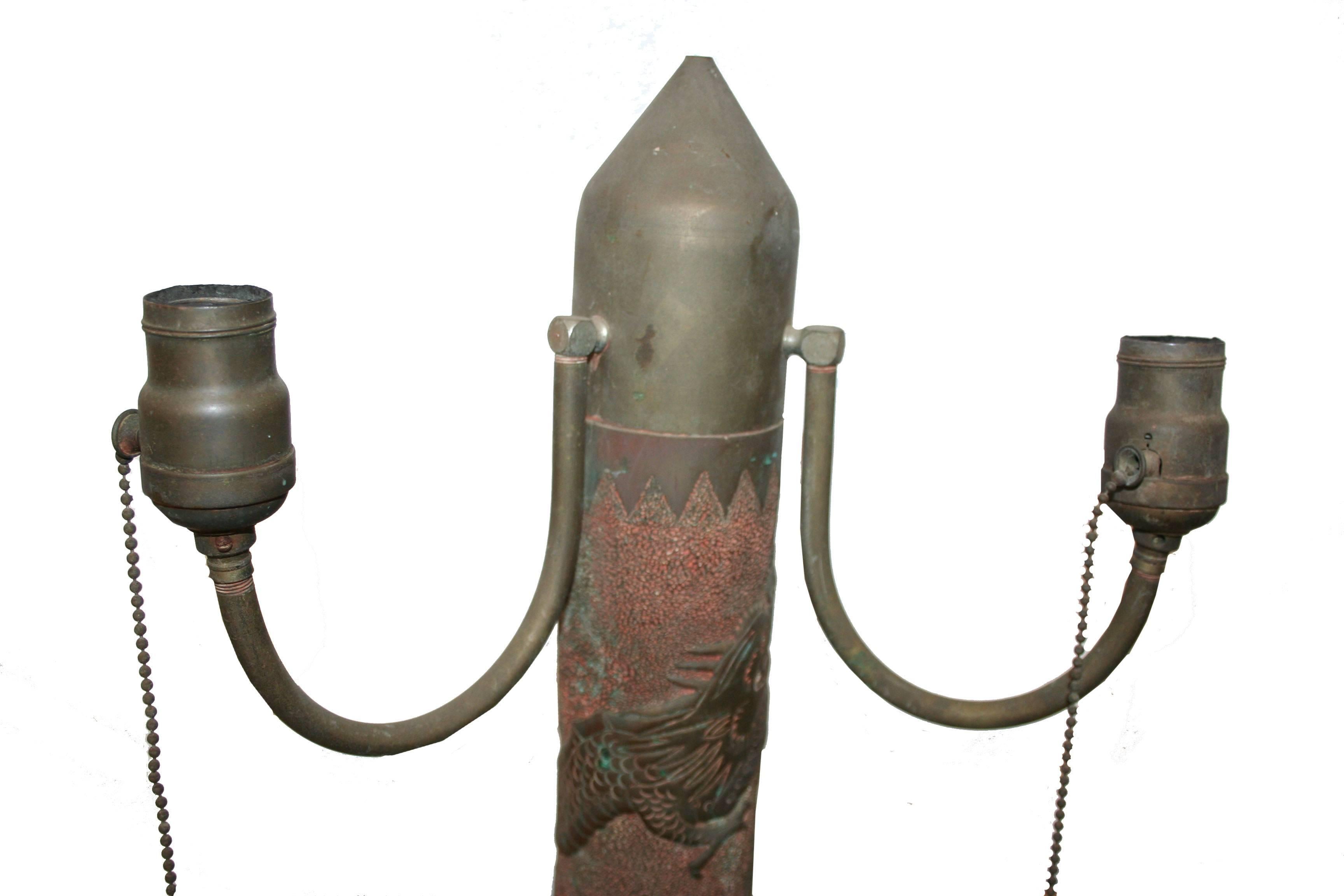Campaign WW I Trench Art Lamp with Dragon