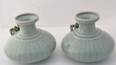 Pair of Celadon Crab Vases