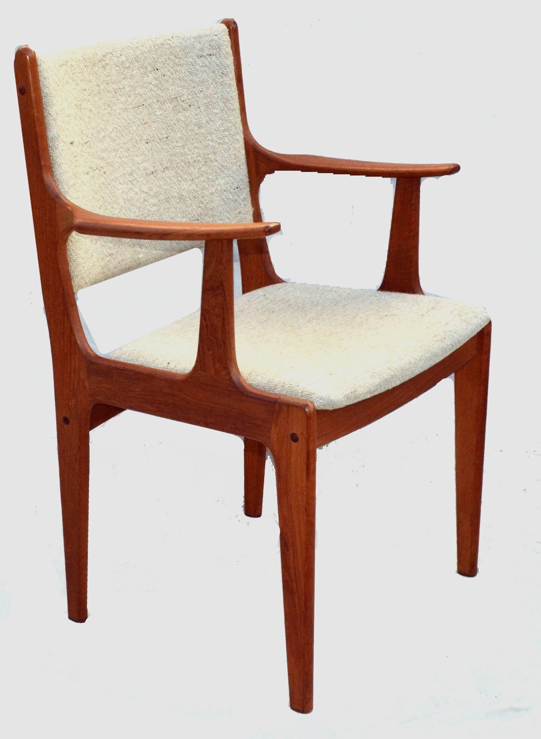 Mid-Century teak Danish modern chair with original worsted wool covers. Possible by D-Scan, a Danish furniture company and these were made in Indonesia during the late 1960's. Size: 34.5