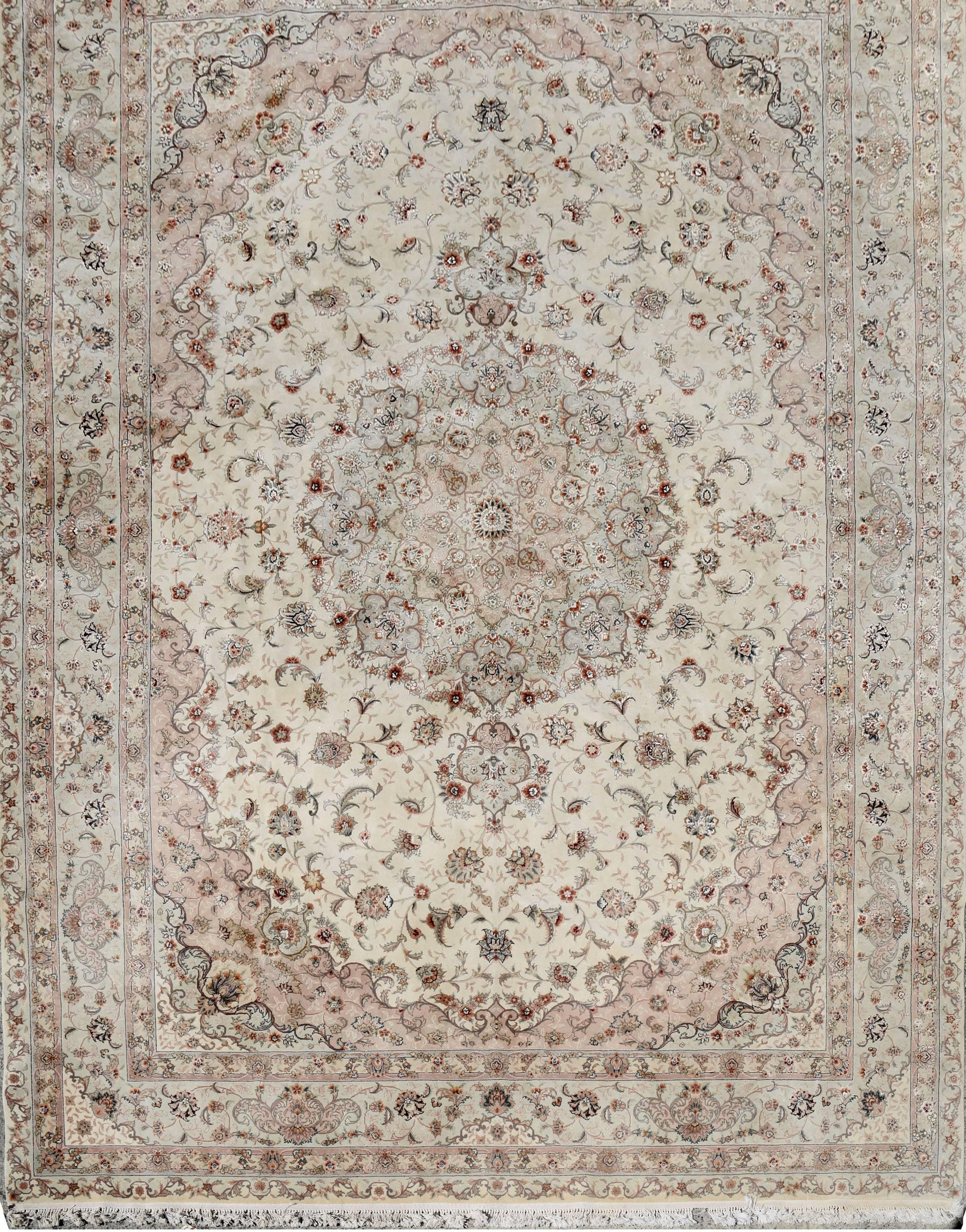 Pakistani Hand-Knotted Turkish Wool and Silk Rug For Sale