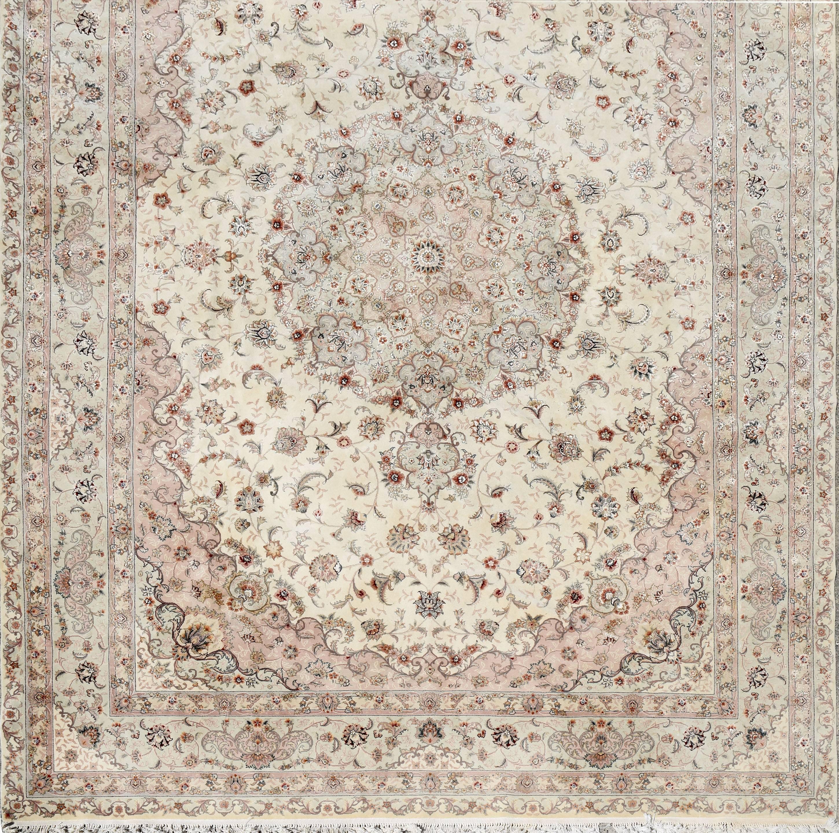 Hand-Knotted Turkish Wool and Silk Rug For Sale 2