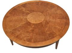 Mid-Century Modern Burl and Walnut Round Cocktail Table