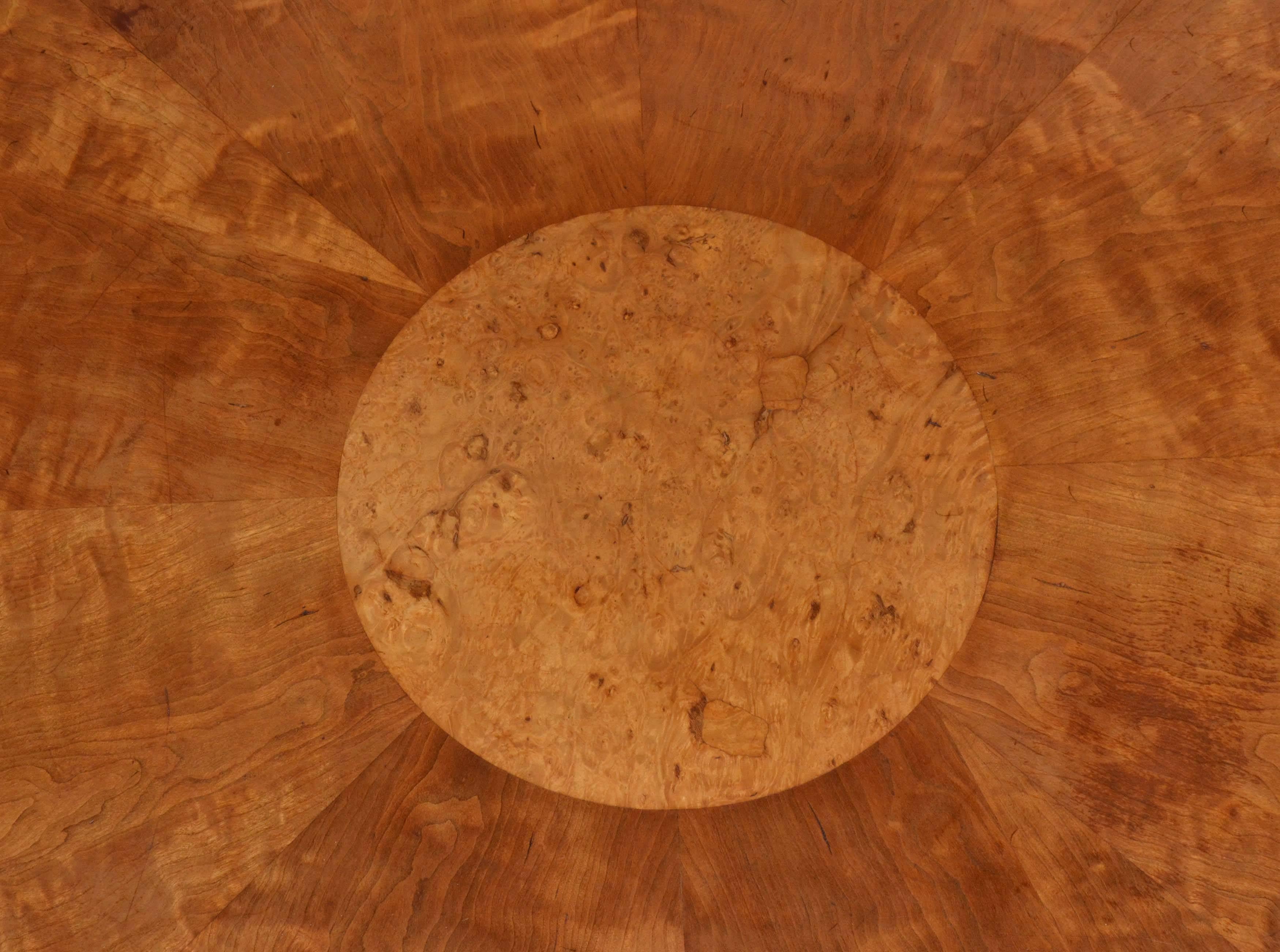 American Mid-Century Modern Burl and Walnut Round Cocktail Table