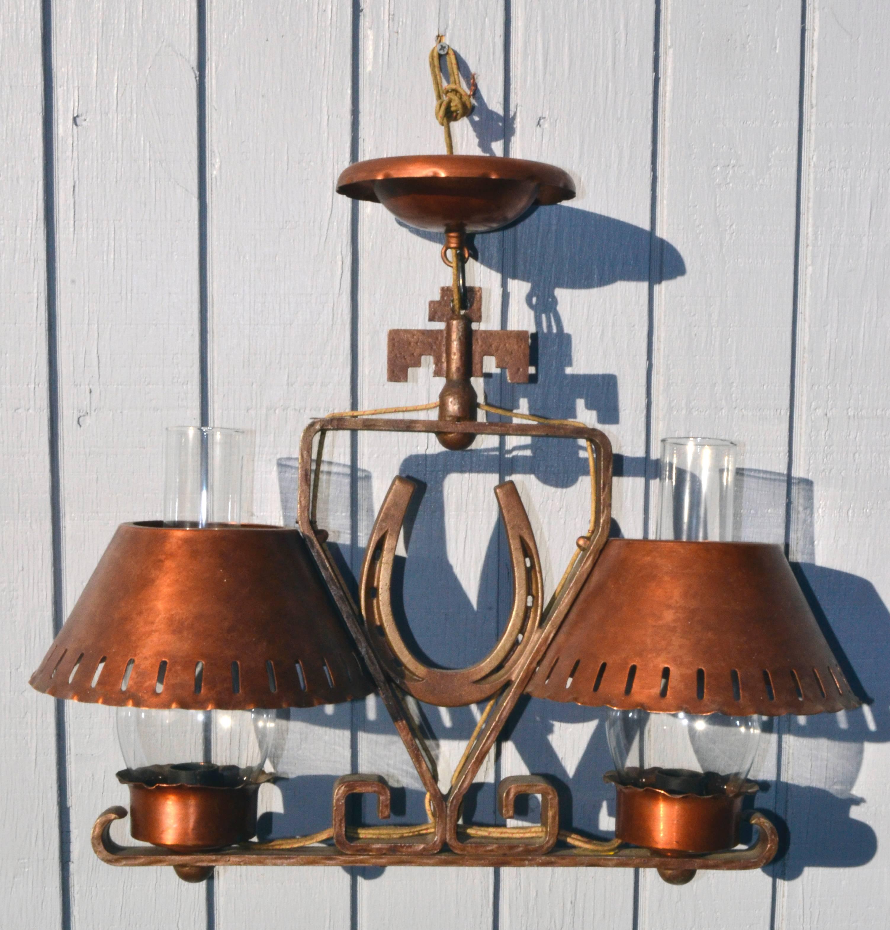 Ranchers Horseshoe Ceiling Lamp Pair In Excellent Condition In Soquel, CA