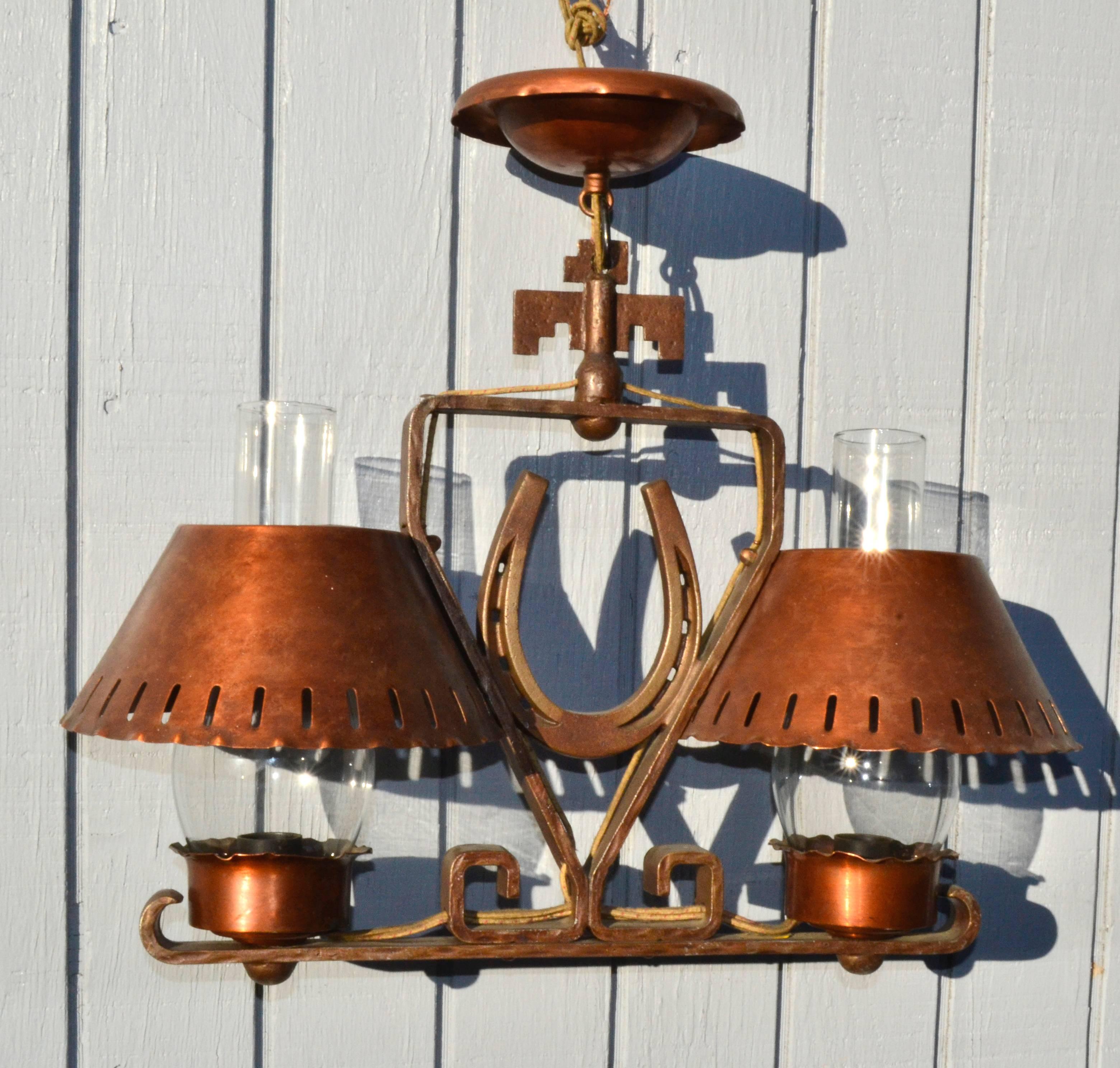 Mid-20th Century Ranchers Horseshoe Ceiling Lamp Pair
