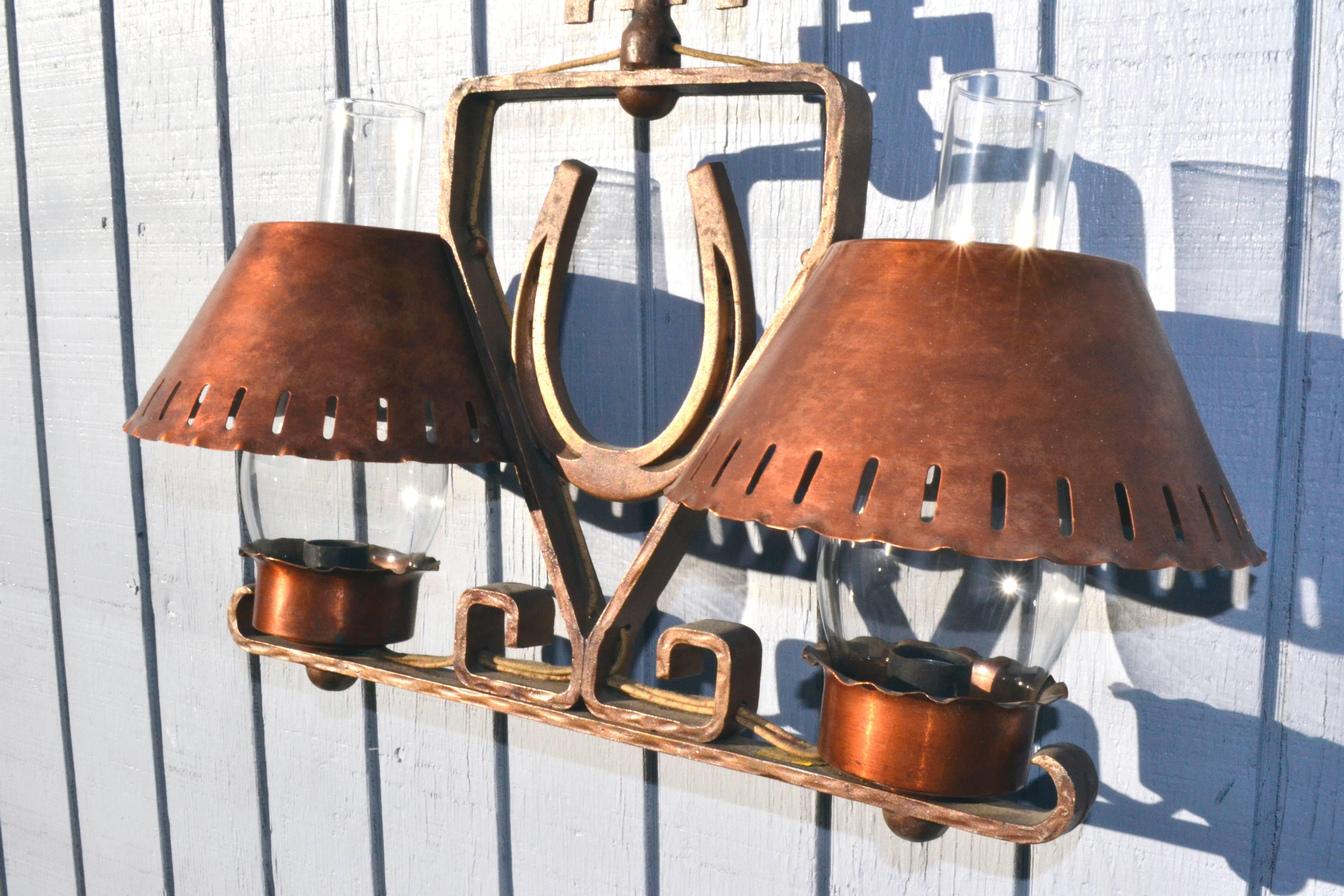 Copper Ranchers Horseshoe Ceiling Lamp Pair