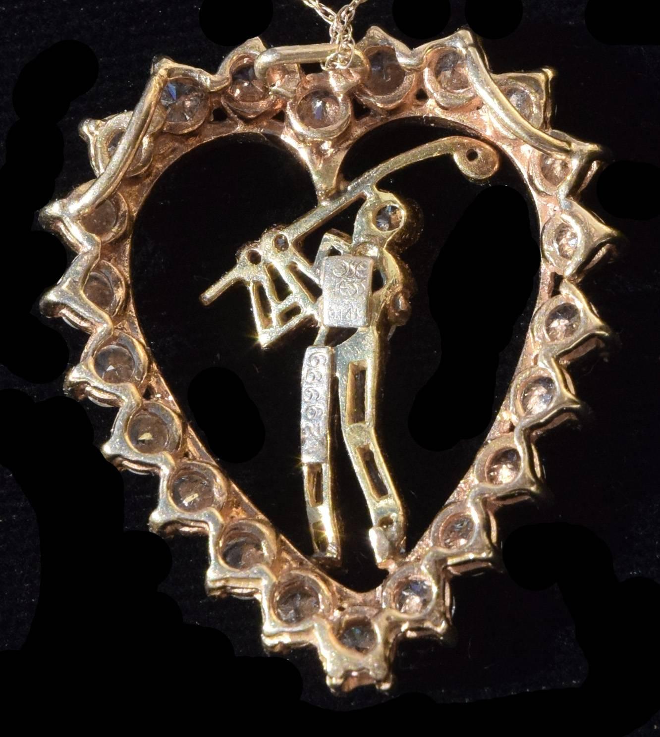 Modern Jose Hess Vintage Diamond Heart Pendant Gofler G-H Color, VS2, 2.09 Total Carats