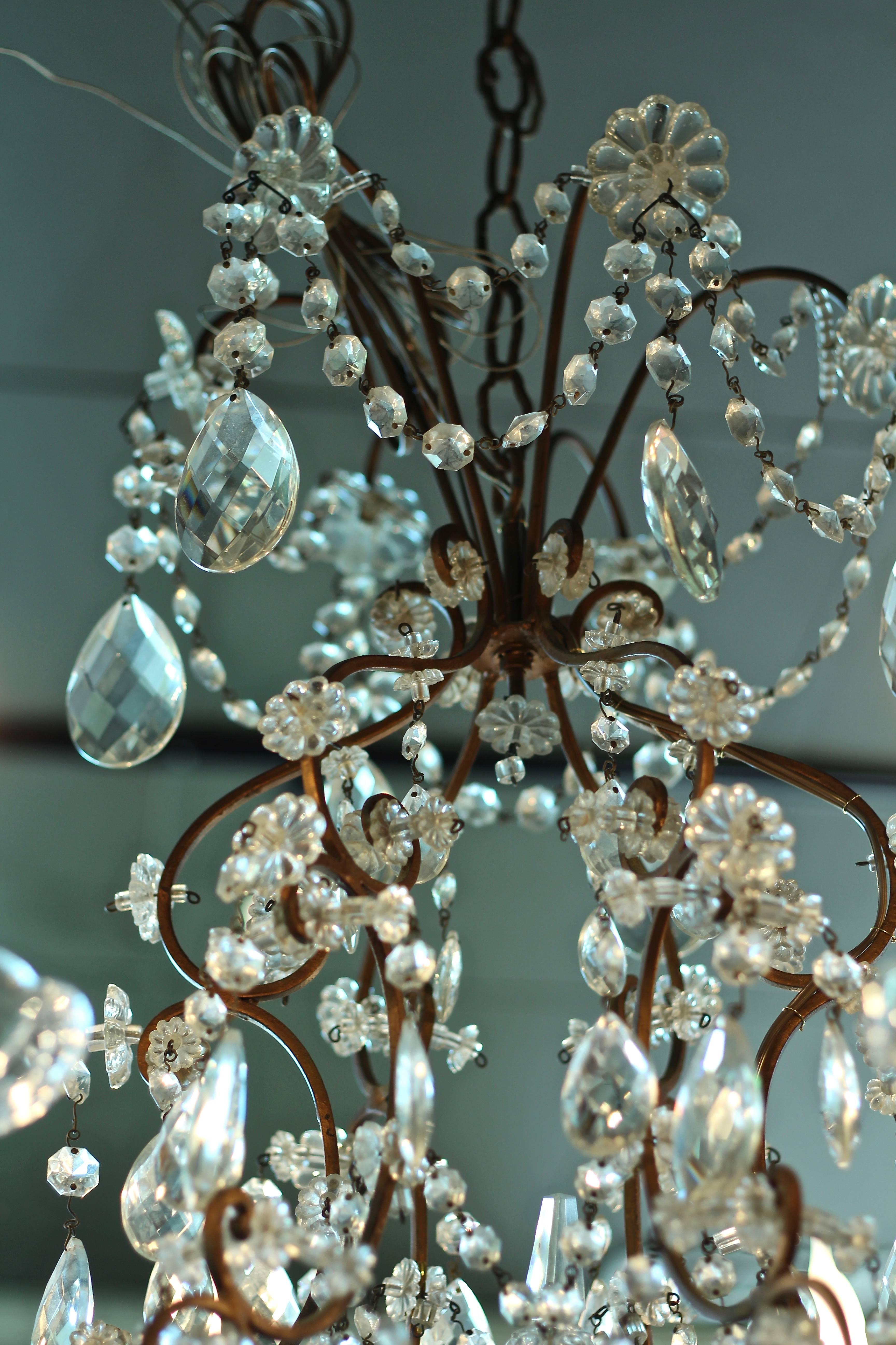 19th Century French Six Light Crystal Chandelier For Sale