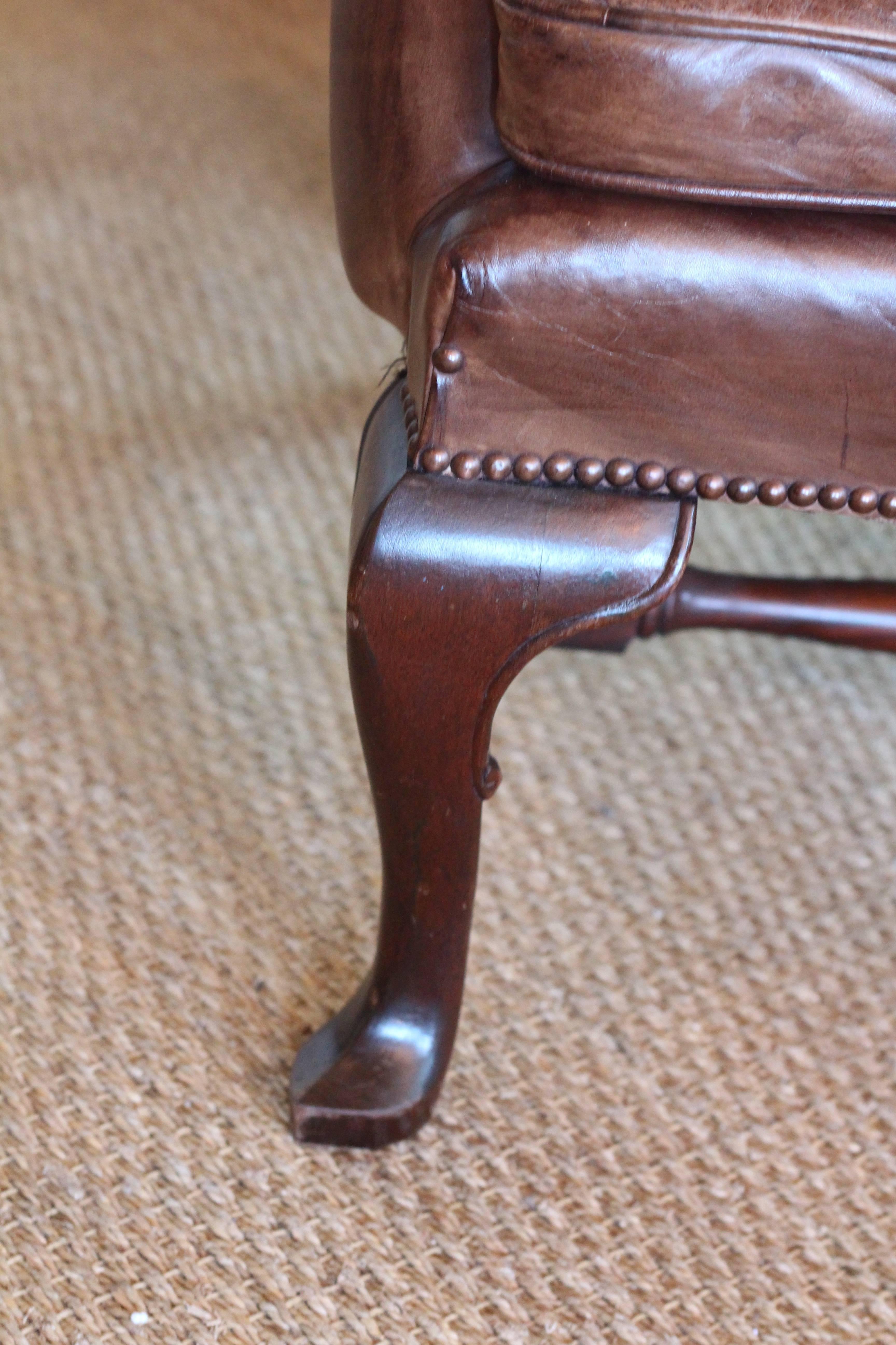 Early 20th Century English Leather Wing Chair For Sale 3