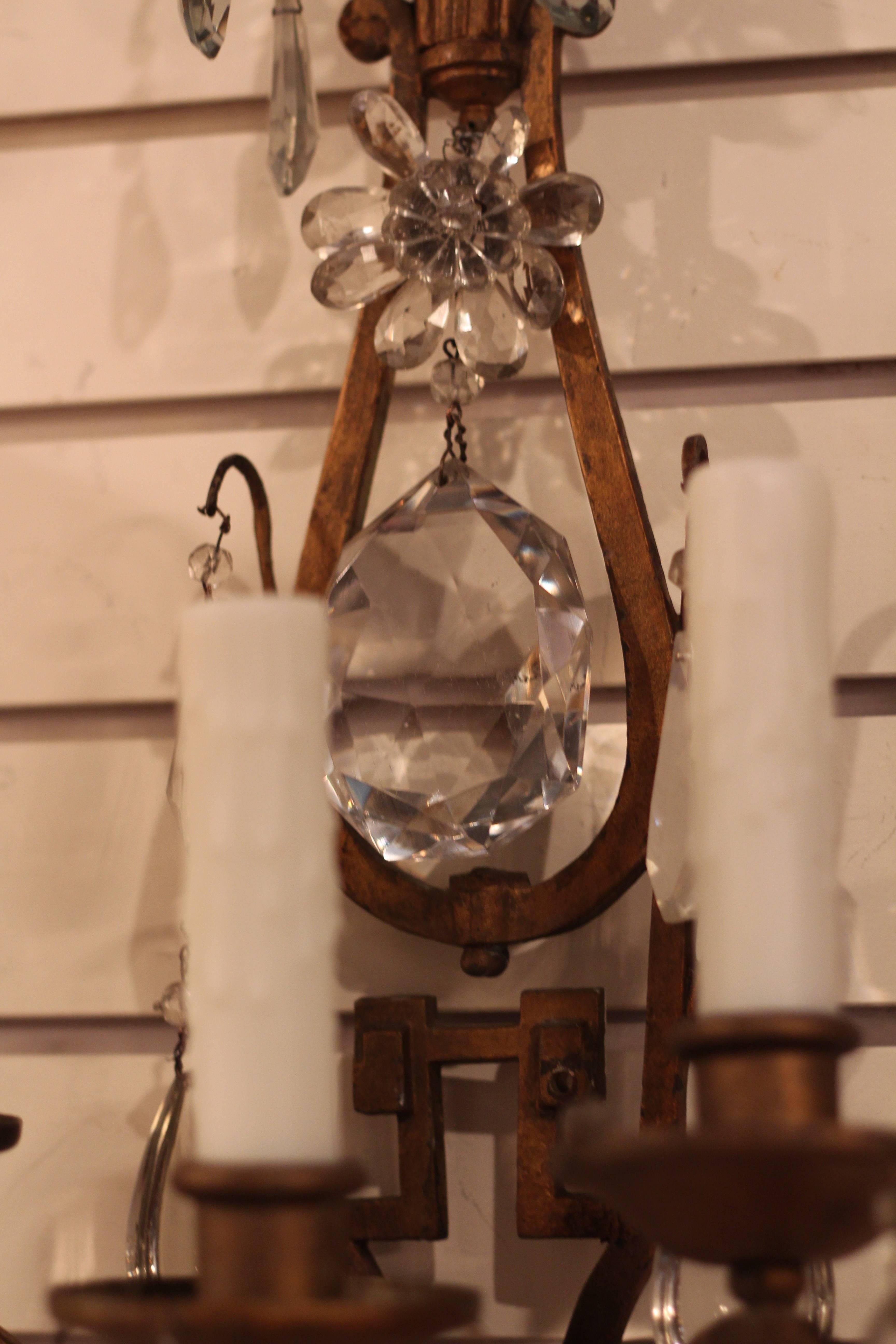 Two Pairs of Crystal Sconces, House of Bagues In Excellent Condition For Sale In Birmingham, AL