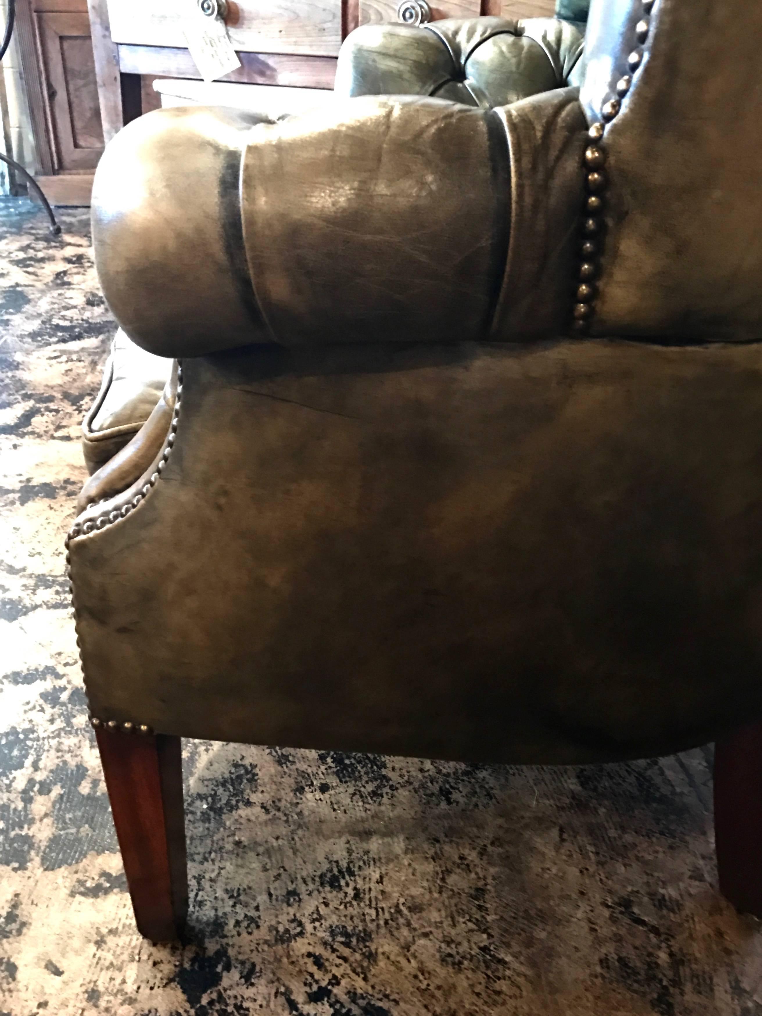 Mid-20th Century English Leather Barrel Wing Chair 1
