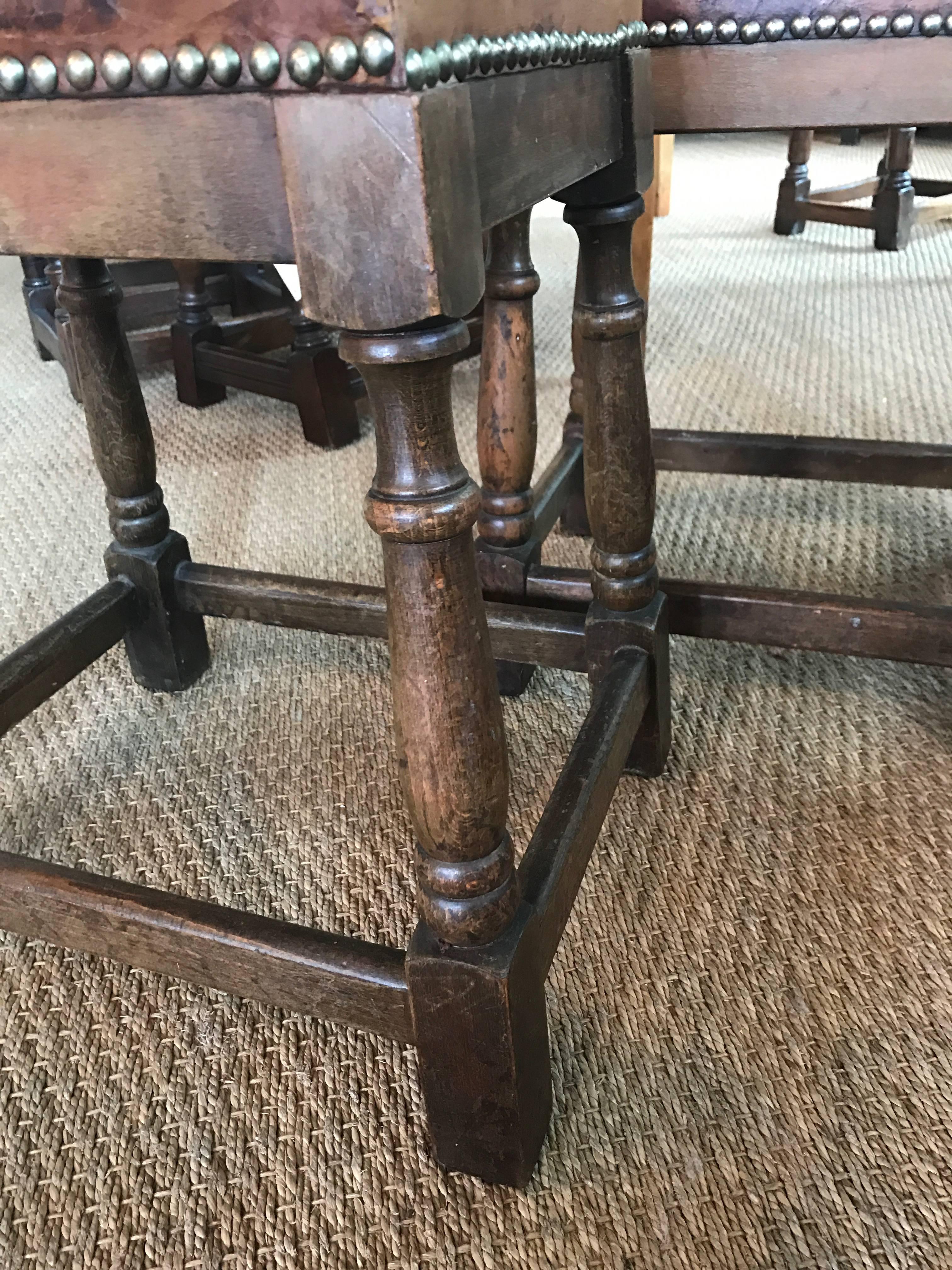 20th Century Pair of English Leather Top Low Stools