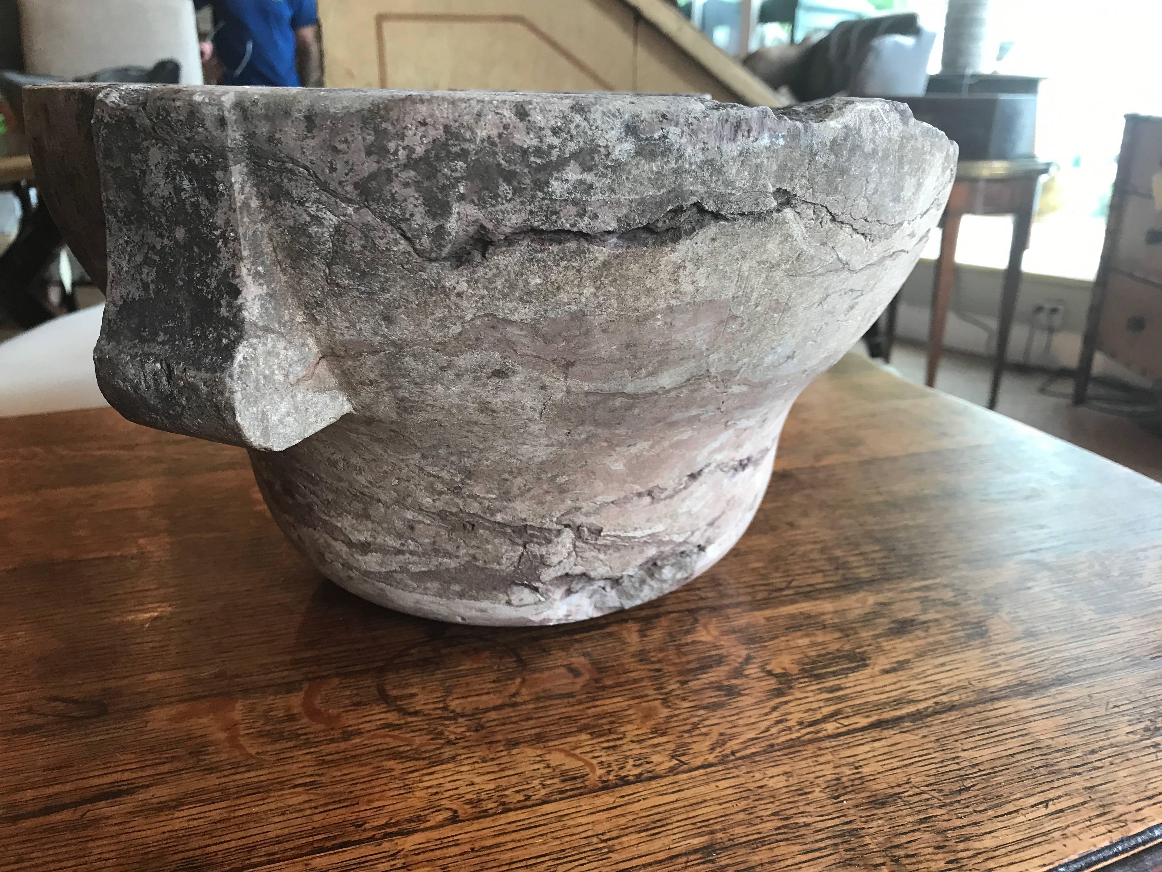 18th century French weathered marble mortar.