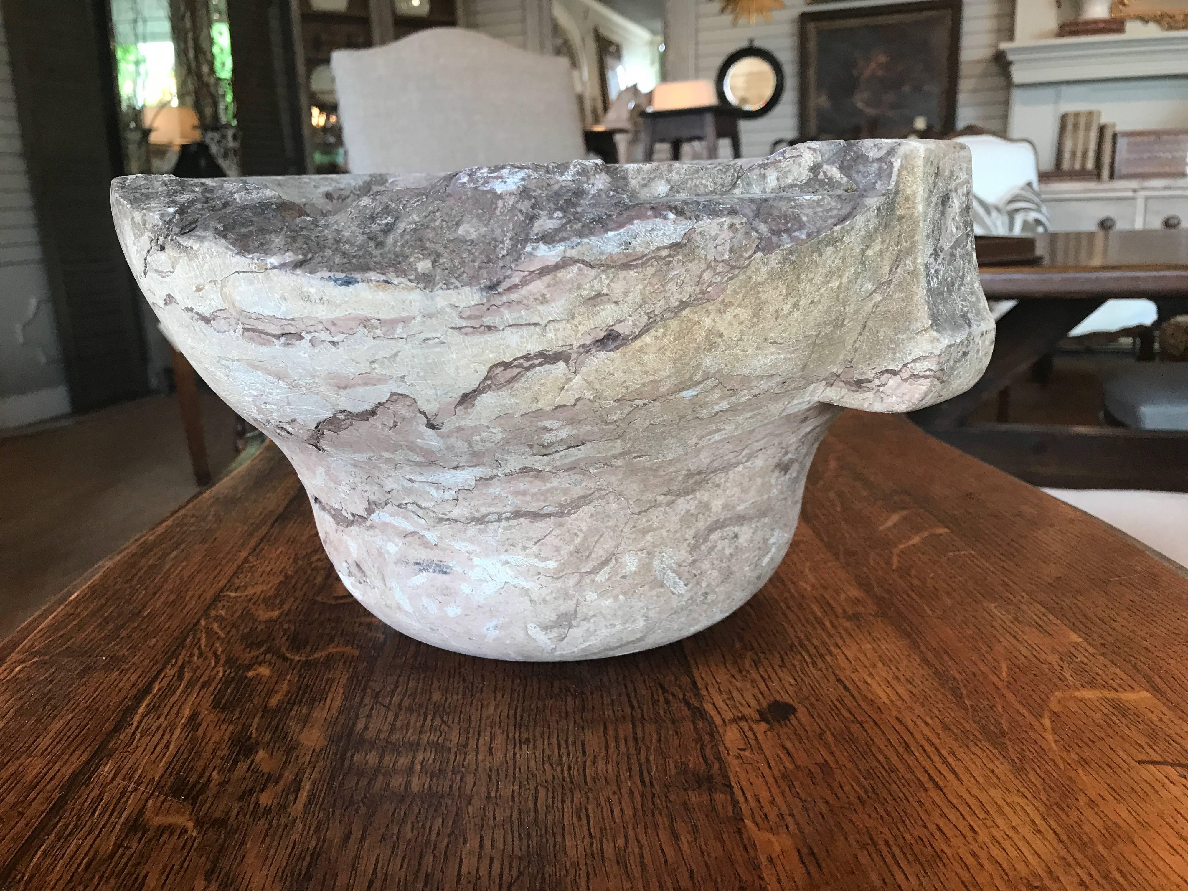 Country Early 18th Century Weathered Marble Mortar For Sale