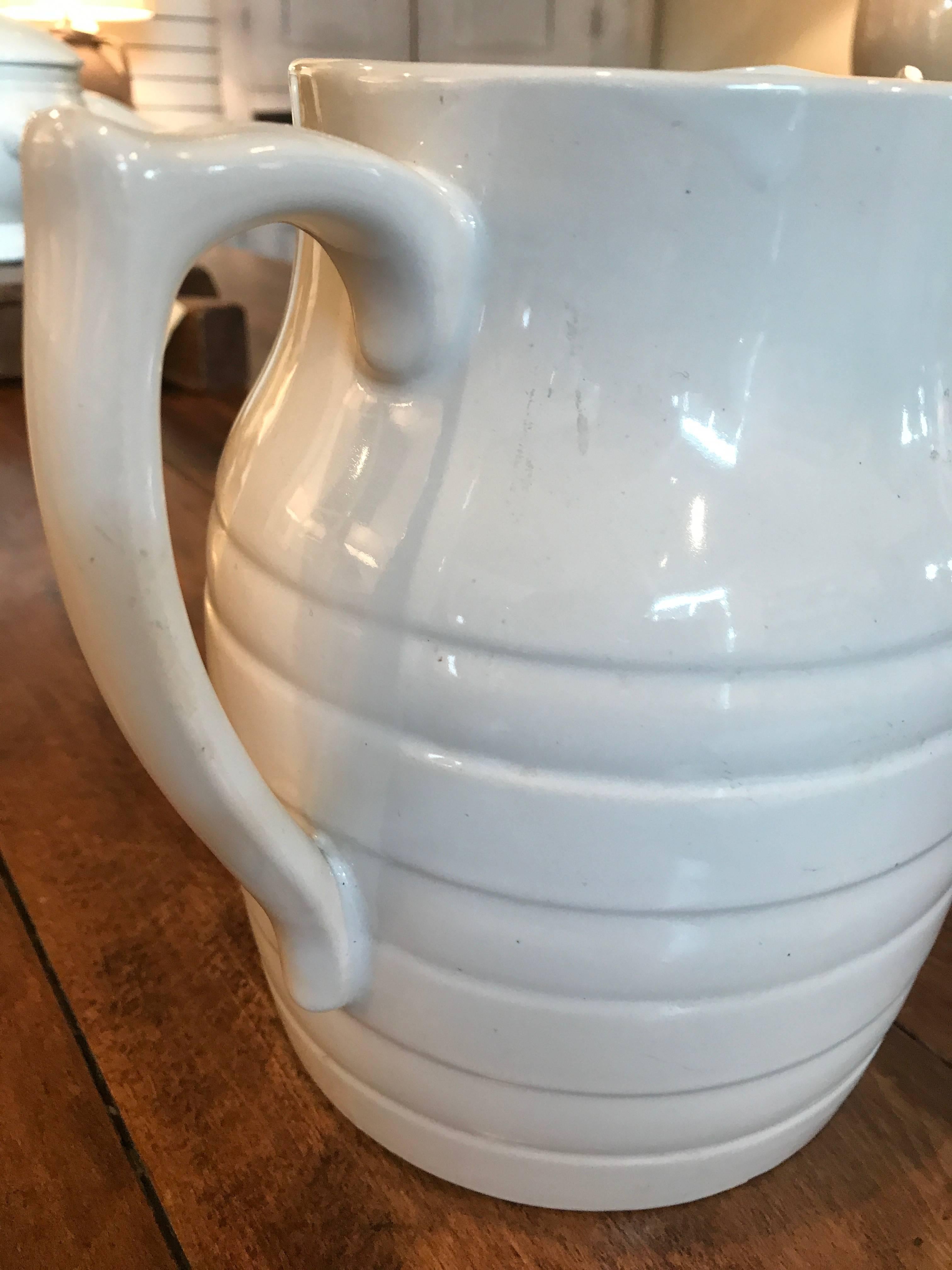 Mid-20th century English ironstone jug with banding.