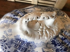 19th Century English Blue and White Transferware Tureen