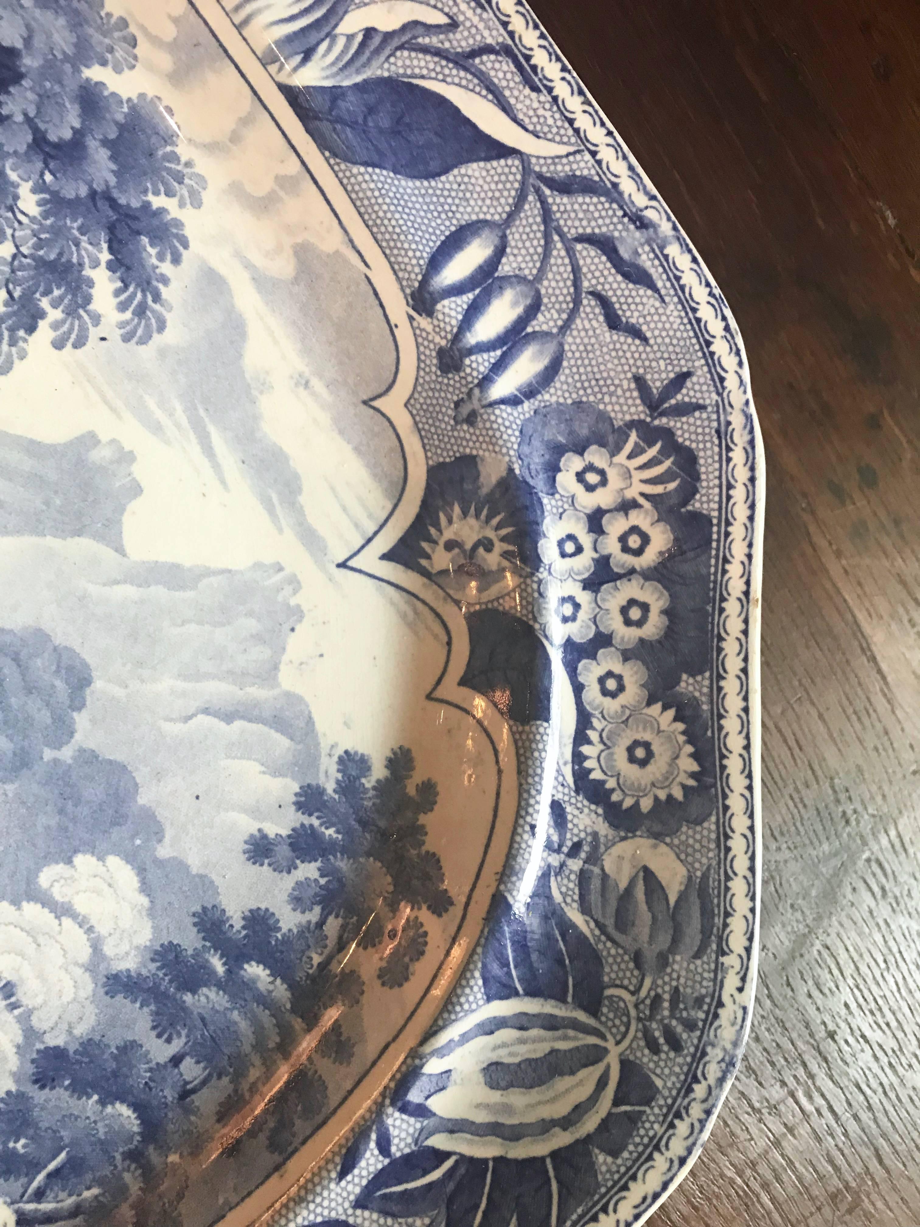 Country 19th Century English Blue and White Transferware Platter For Sale