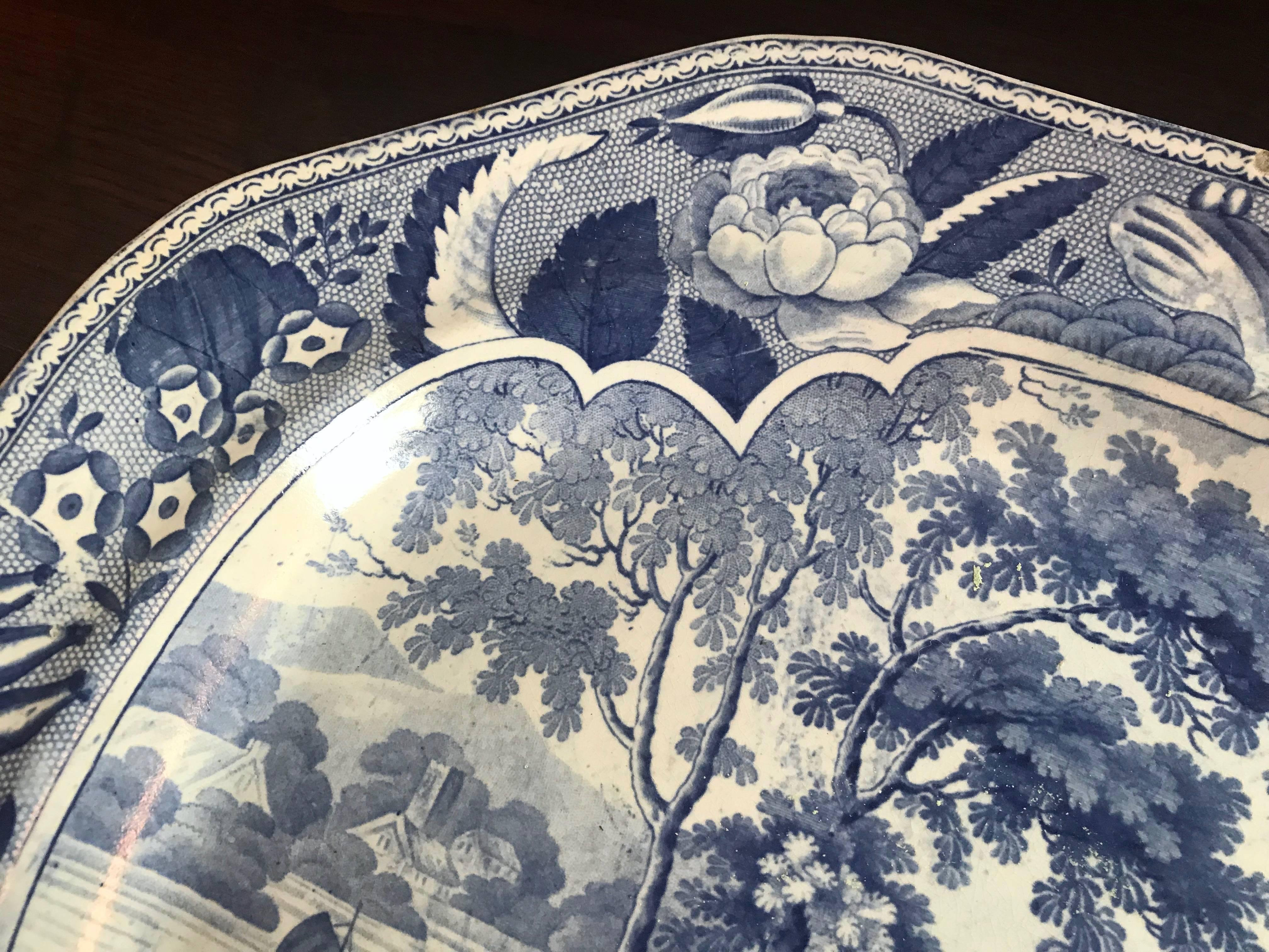 19th Century English Blue and White Transferware Platter In Excellent Condition For Sale In Birmingham, AL