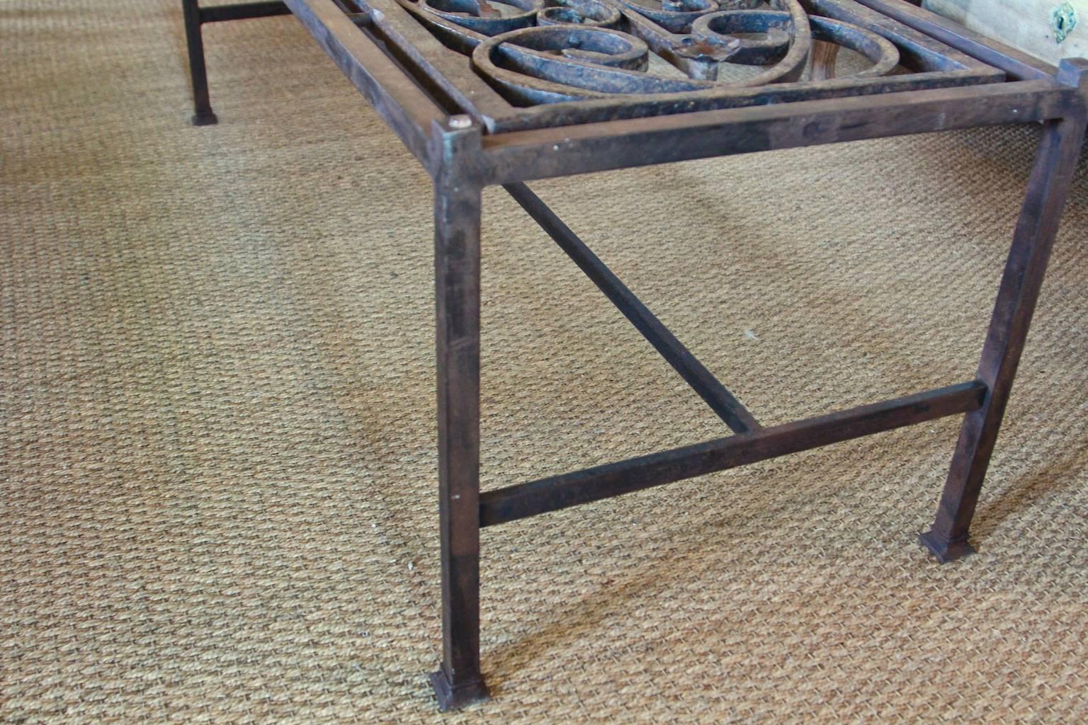 Country Glass Top Cocktail Table Made from 18th Century Portuguese Iron Gate