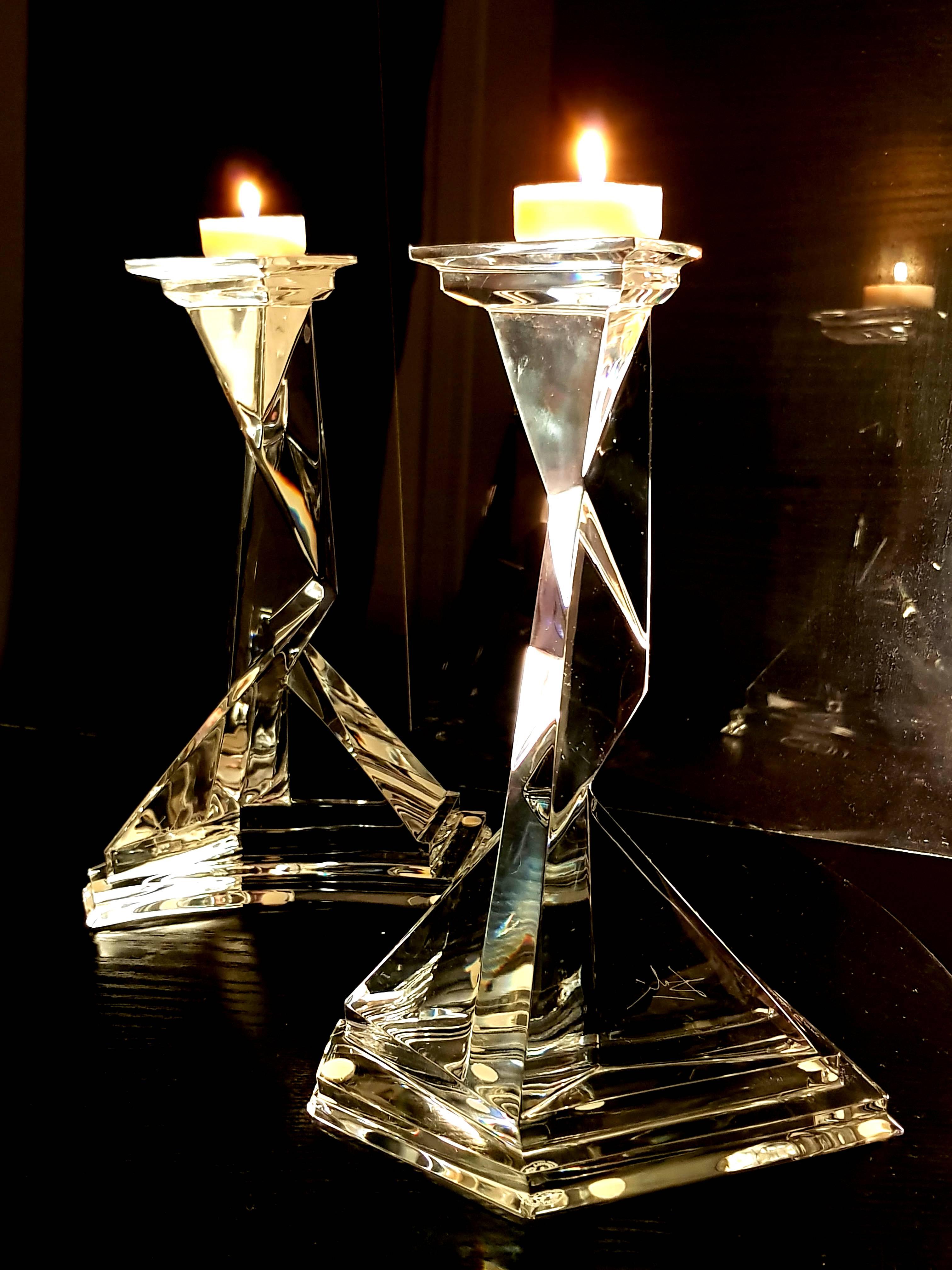 Modern Salvador Dali Original Baccarat Crystal Candlesticks, Pair