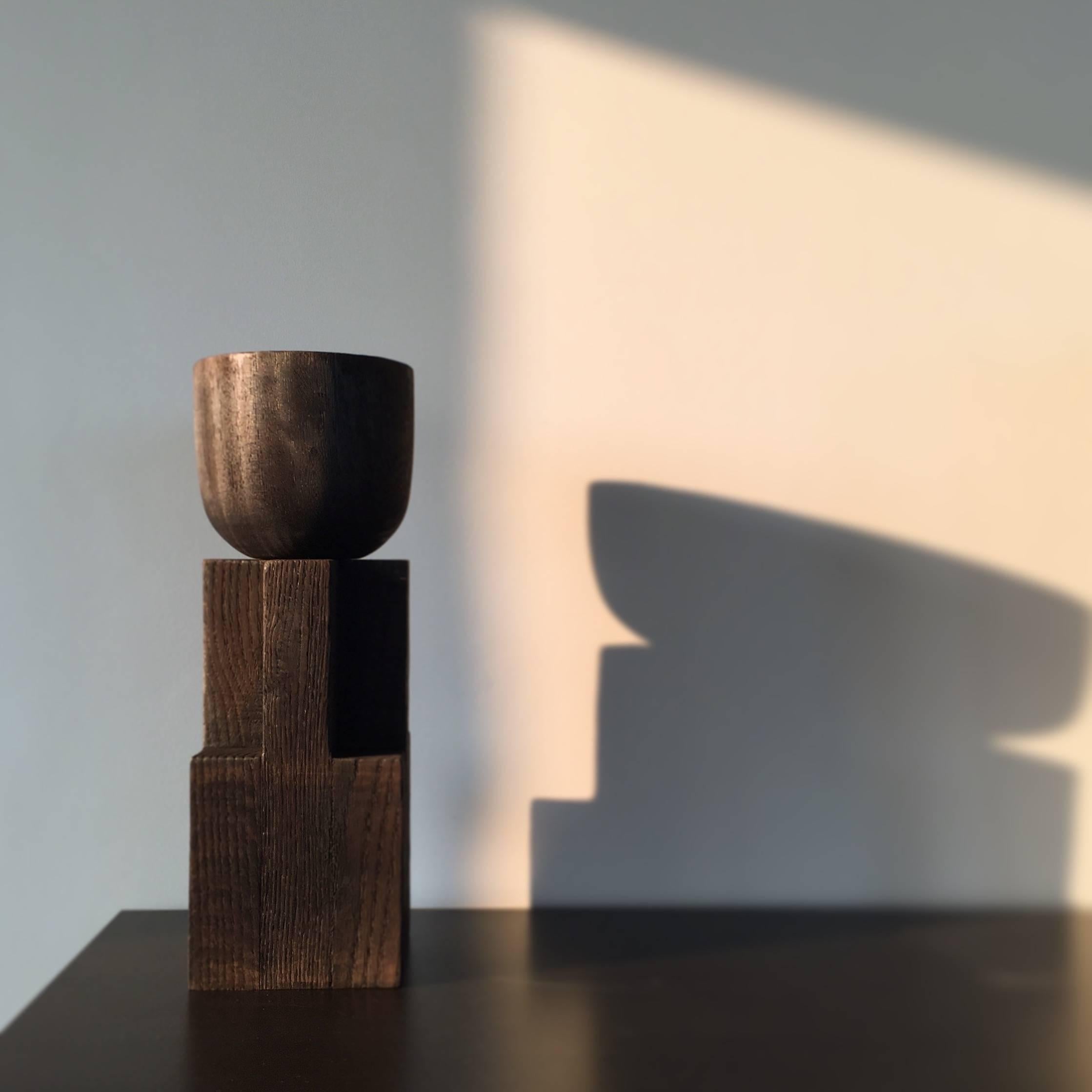 Modern Iroko Wood and Oak, Signed Candleholder, Arno Declercq