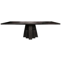 Table unique signée en bois d'iroko et acier brûlé:: Arno Declercq