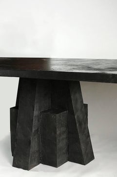 Iroko Wood Burned Steel Unique Signed Table, Arno Declercq