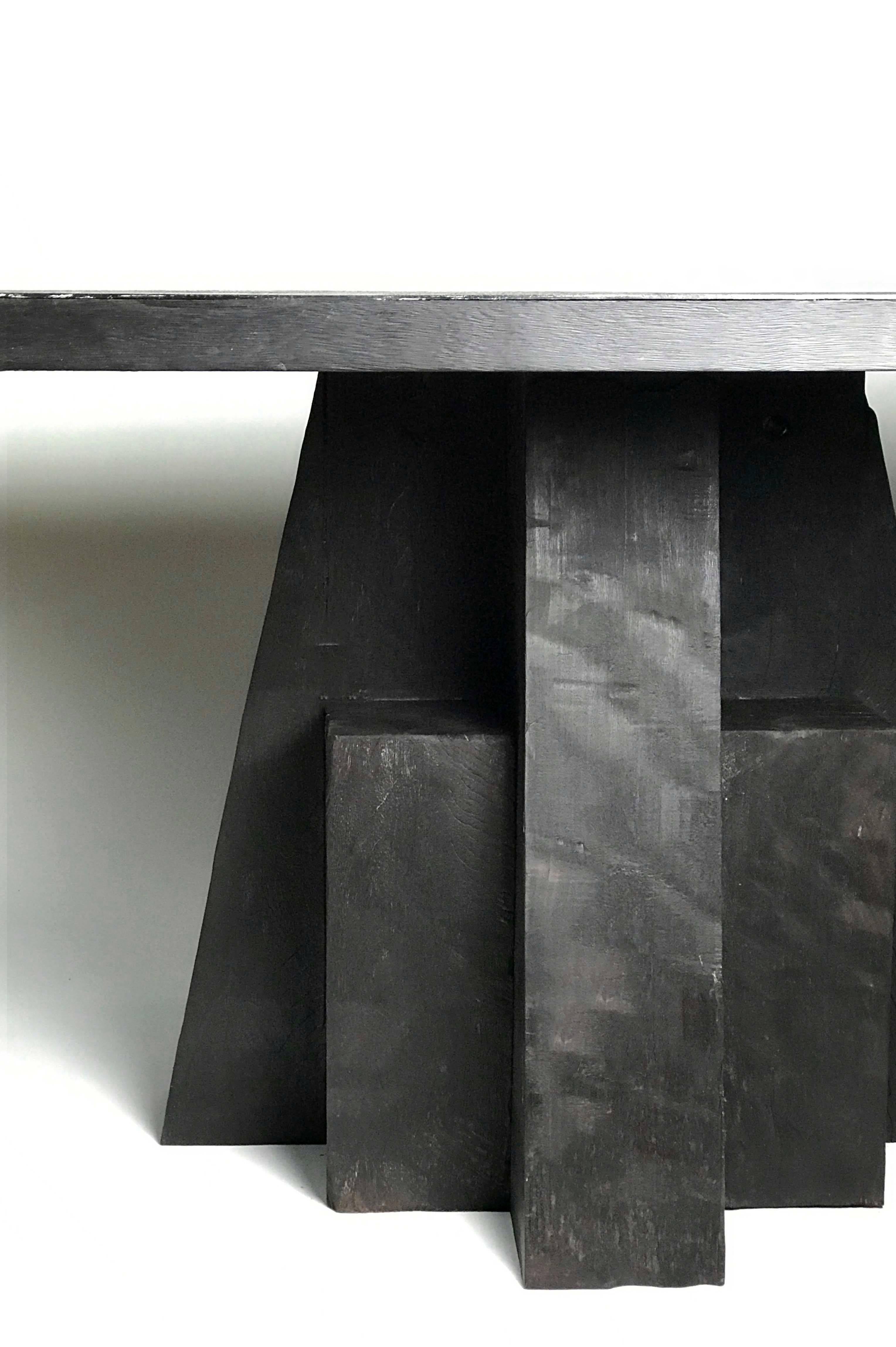 Modern Iroko Wood Burned Steel Unique Signed Table, Arno Declercq