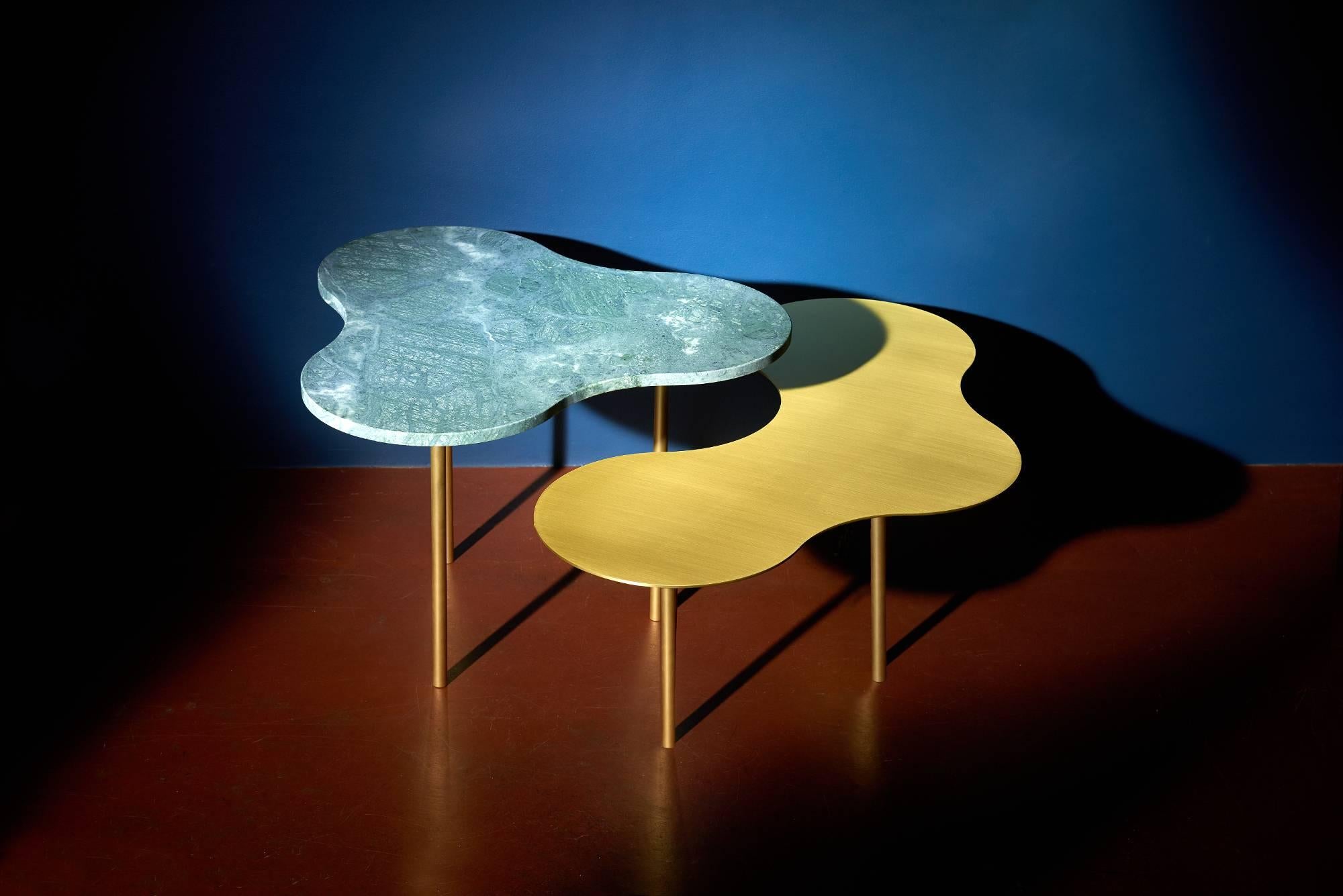 Brass Coffee Table Ensemble of 3 by Sebastian Scherer
Dimensions: CAMO A : W 75 x D 80  x  H 40 cm
                     CAMO B : W 60 x D 110 x  H 30 cm 
                     CAMO C : W 60 x D 110 x  H 35 cm 

Marble: Nero Marquina (black); Grigio