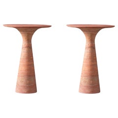 Pair of Travertino Rosso Refined Contemporary Marble Side Table