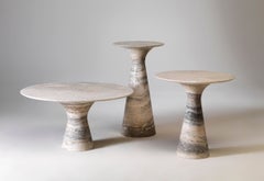Refined Set of 3 Travertino Silver Contemporary Marble Side Tables