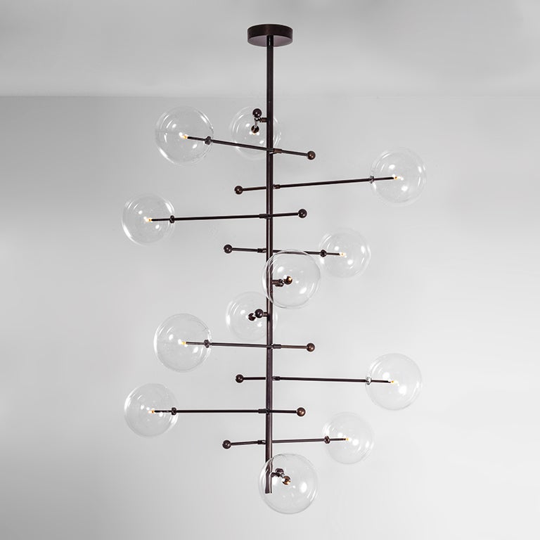 RD15 12 Arms Black Gunmetal Chandelier by Schwung For Sale