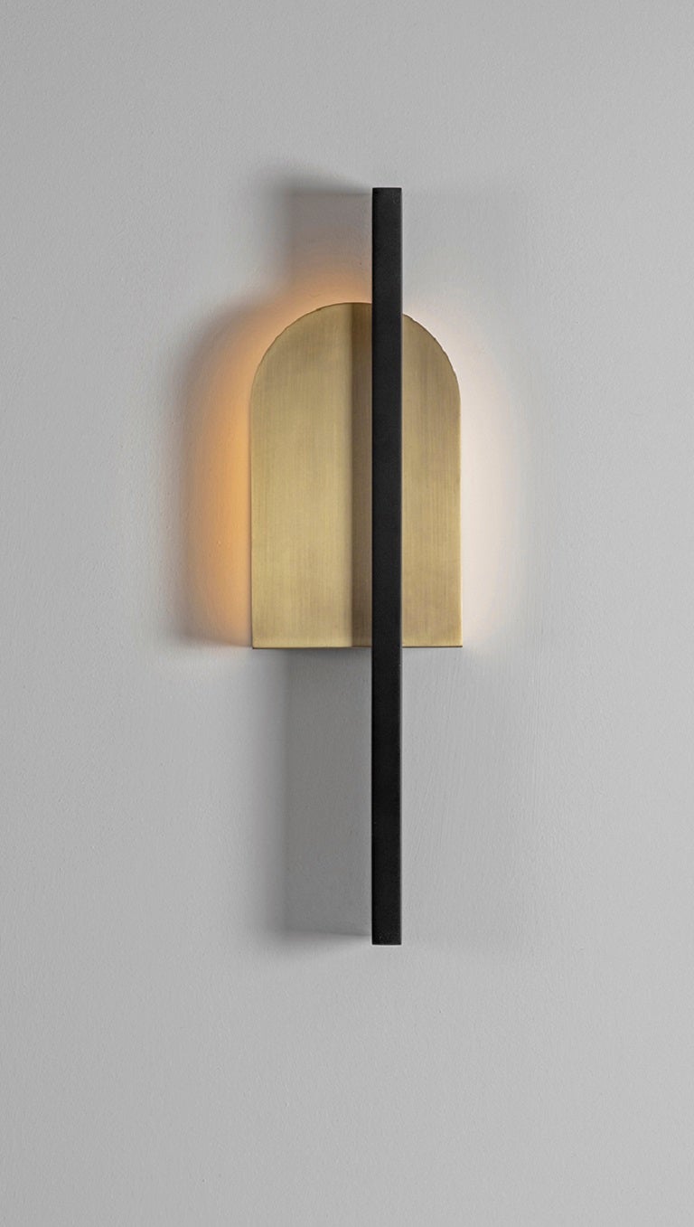 British Brass Single Wall Light by Square in Circle For Sale