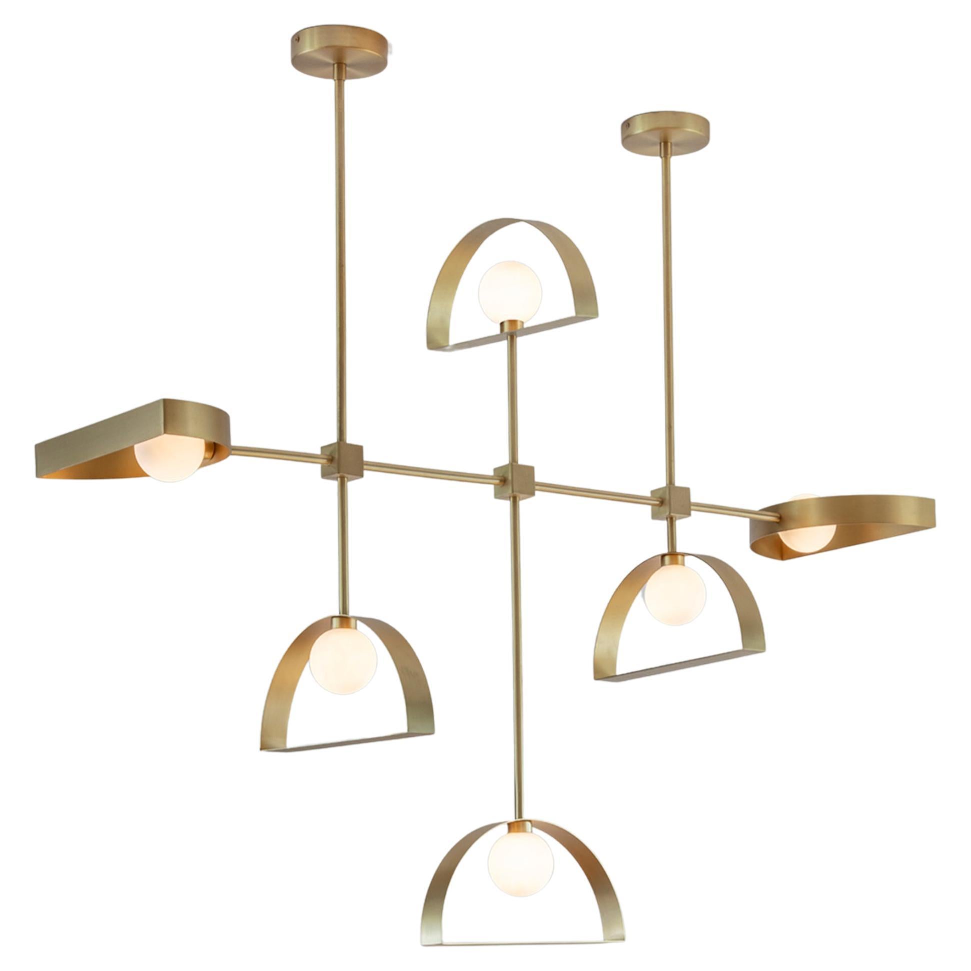 Brass Sphere and Cut Circle Pendant Lamp by Square in Circle For Sale