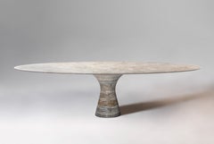 Oval Travertino Silver Contemporary Marble Dining Table 290/75