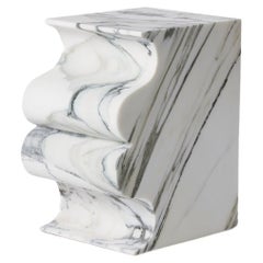Unique Block Wavy Shape White Marble Sculpted Stool by Pietro Franceschini