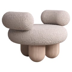 Playful Round Cream Lamb Ottoman with Cylindrical Legs by Pietro Franceschini