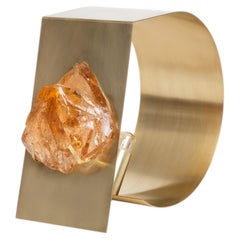Curved Form, Orange Amber Gem with Satin Brass Table Lamp by Marie Jeunet